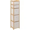 5five Simply Smart Bamboo Aukšta bambukinė knygų lentyna TIDY su 5 medžiaginiais krepšeliais, aukštis 144,3 cm