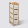 5five Simply Smart Bamboo TIDY siauras bambukinis stelažas su 4 medžiaginiais krepšeliais, aukštis 78,5 cm