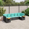 Sofa Sofos komplektas su pagalvėlėmis, 7 dalių, juodas, poliratanas