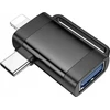 Adapteris OTG 2in1 USB C / Lightning to USB A Hoco UA31F juodas