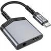 Adapteris AUX 2w1 USB C į USB C / Jack 3,5 mm Hoco 27W LS39 metalinis pilkas