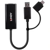 Tinklo Adapteris - LINDY USB 3.2 Gen 1 Gigabit Ethernet Konverteris, RJ45, USB A/C, Juodas