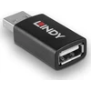 USB Adapteris - LINDY USB 2.0 Type A į A Duomenų Blokatorius, M/F, Juodas