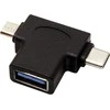 USB redukcja, (2.0), USB A F - microUSB (M) + USB C (M), juoda, plastikas bag OTG