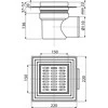 ALCADRAIN Kratka ściekowa 150×150/110 mm odpływ boczny, grotelės pilka, dwa poziomy izolacji, syfon mokry