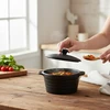 Alpina - Ceramic ovenproof dish with lid, round, 13x10 cm, 210 ml (juodas)