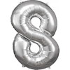AMSCAN folijos balionas Didelis numeris 8 sidabrinis 57x86cm N34 supakuotas 9906293