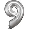 AMSCAN folijos balionas Didelis numeris 9 sidabrinis 60x86cm N34 supakuotas 9906294