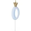 PartyDeco Žvakutė Skaičius su karūna, žydra 9,5cm, Skaičius: 0