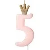 PartyDeco Žvakutė Skaičius su karūna, rausva 9,5cm, Skaičius: 5