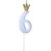 PartyDeco Žvakutė Skaičius su karūna, žydra 9,5cm, Skaičius: 6