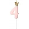 PartyDeco Žvakutė Skaičius su karūna, rausva 9,5cm, Skaičius: 4