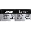 Atminties kortelė Lexar 64GB Micro SDXC Professional Sidabrinis Plus UHS-I A2 V30 U3 4K - 2 vnt.