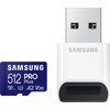 Atminties kortelė SAMSUNG PRO Plus Micro SD 512GB Iki 180MB/s Skaitymas ir 130MB/s Rašymo greitis su 10 klasės 4K UHD įsk. Kortelių skaitytuvas 2023