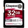 Atminties kortelė KINGSTON 32 GB „Canvas React Plus SDHC UHS-II 300R/260W“ U3 V90, skirta „Full HD“ / 4K / 8K raiškai
