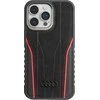 Audi Genuine Leather MagSafe Apple iPhone 15 Pro 6.1″ juodos spalvos-red kietas dėklas AU-TPUPCMIP15P-R8/