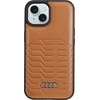 Audi Synthetic Leather MagSafe Apple iPhone 15 / 14 / 13 6.1″ rudos spalvos kietas dėklas AU-TPUPCMIP15-GT/D3-BN