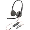 „Hewlett Packard (HP) POLY“ stereo USB-C ausinės su juoda viela, 3225 + 3,5 mm kištukas + USB-C/A adapteris (didmeninė pakuotė)