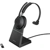 Jabra Evolve2 65 MS Mono Belaidės ausinės, Bluetooth, USB-A, Charging Stovas, Juoda