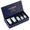 Balmain rinkinys Balmain Professionnel: drėkinamasis plaukų šampūnas, skirtas drėkinimui, 50 ml + drėkinamasis plaukų kondicionierius, skirtas drėkinimui, 50 ml + Balmain Professionnel purškiklis su druska, skirtas apibrėžtumui ir tekstūrai, lengvo fiksavimo, 50 ml + argano drėkinamasis plaukų eliksyras, plaukų O