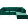 Beliani 4 vietų modulinė kampinė sofa EVJA kairinė, žalias veliūras su otomanu