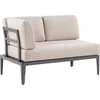 Lauko baldų komplektas Beliani Sodo kampinė sofa su staliuku 6 asmenims RIMA III kairinė smėlio spalvos metalinė modulinė