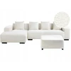 Beliani 4-vietė kampe sofa LUNGO Boucle, balta su otomanu, dešininė