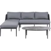 Lauko baldų komplektas Beliani L formos sodo kampinė sofa su staliuku 3 asmenims LEFFE dešininė, pilka, metalinė