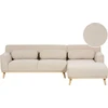 Beliani Trijų vietų kampinė sofa SIMOS, velvetinė, šviesiai smėlio spalvos, kairinė