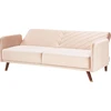 Beliani Trivietė išskleidžiama sofa SENJA, veliūras, smėlio spalvos
