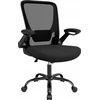 SONGMICS biuro kėdė su tinkline atkalte, ergonomiška, sulankstomais porankiais, juoda OBN37BK