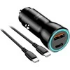 BlueStar Automobilinis įkroviklis Blue Star USB C + USB A QC3.0 PD AFC PPS 3A 25W + laidas USB C į USB C juodas