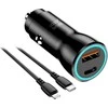 BlueStar Automobilinis įkroviklis Blue Star USB C + USB A QC3.0 PD AFC PPS 3A 25W + USB C - Lightning laidas, juodas