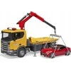 Tralas su kranu ir automobiliu Scania Bruder 3552