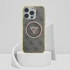 Guess IML 4G Glitter and Triangle Logo MagSafe Apple iPhone 16 Pro Max dėklas telefonui rudos spalvos