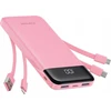 Nešiojamoji baterija 5V 3A 10000 mAh su integruotais laidais USB A / USB C / Lightning / Micro USB Charmast W1148 rožinė