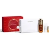 Set Clarins: Double Anti-Ageing Serum For Face, 50 ml + Cryo-Flash Firming &amp; Radiance Kreminis Mask For Face, 15 ml + Lip Confort Lip Oil 01 1.4 ml *Miniature + Clarins Zippered GWP Textile Pouch Baltas