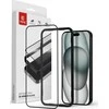„Crong“ antibakterinis 3D šarvų stiklas – 9H visiškai klijais grūdintas stiklas, skirtas „iPhone 16“ / „iPhone 15+“ montavimo rėmelis