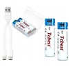 18650 baterijos su USB-C įkrovimo laidu ir dėklu