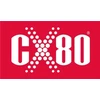 CX80 prekės ženklo logotipas raudoname fone