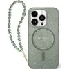 Guess GUHMP16MHGCRELSA Apple iPhone 16 Plus 6.7" žalios spalvos kietas dėklas IML Glitter With Pearl Strap MagSafe