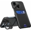 Hurtel Leather Apple iPhone 14 Plus card wallet su stoveliu dėklas telefonui juodos spalvos