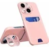 Hurtel Leather Apple iPhone 14 Plus Card Wallet Stand dėklas telefonui rožinės spalvos