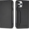 Hurtel Magnet Card dėklas telefonui Apple iPhone 12 Pro Pouch Card Wallet Card Holder juodos spalvos