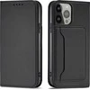 Hurtel Magnet Card dėklas telefonui Apple iPhone 14 Plus atverčiamas su stoveliu juodos spalvos
