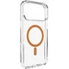 Puro Lite Mag TPU+PC dėklas suderinamas su MagSafe skirtas Apple iPhone 17 Pro – skaidrus su oranžinės spalvos žiedu