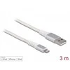Delock USB Daten- und Ladekabel fur iPhone, iPad, iPod DuPont Kevlar baltas 3 m
