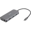 USB-C jungčių stotelė DELTACO, 9in1, 3x USB-A, SD/Micro SD, RJ45, HDMI, VGA, sidabrinė / USBC-HDMI25 / 1902420