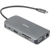 USB-C jungčių stotelė DELTACO, 9in1, 3x USB-A, SD/Micro SD, RJ45, HDMI, VGA, sidabrinė / USBC-HDMI25 / 1902420