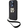 iPhone 15 Pro DKNY kietasis dėklas su riešo dirželiu Stock Logo (DKHCP15LPBSWSK) telefono dėklas, juodos spalvos